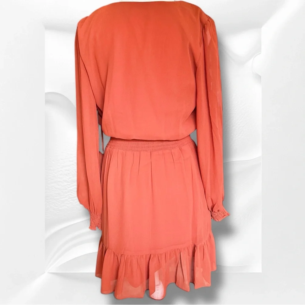 🆕 Vince Camuto Orange Ruffled Faux-Wrap Sundress Size Small - Picture 5 of 12